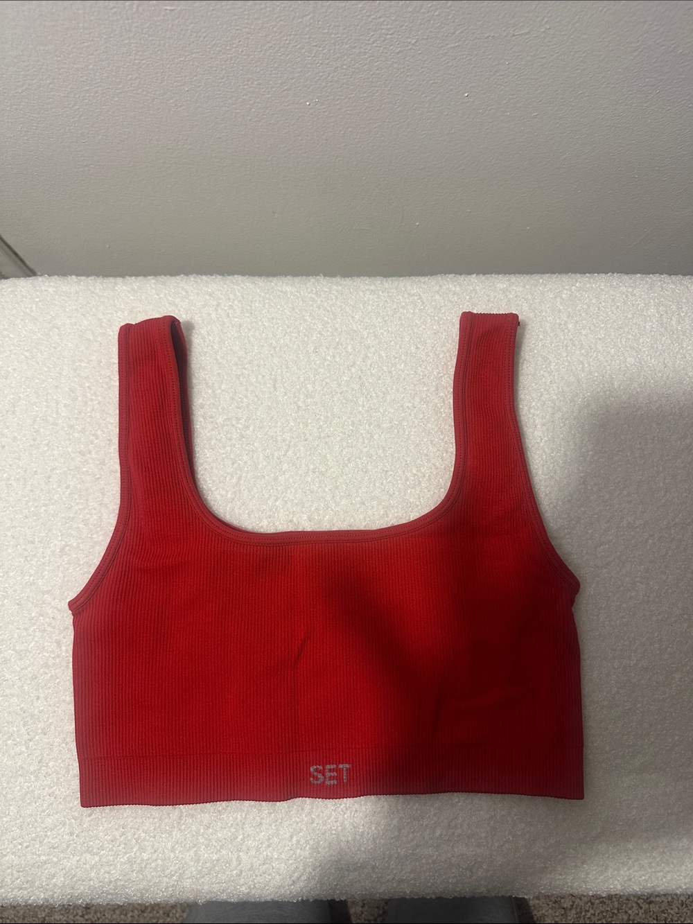 Red Ribbed Crop Tank Top -